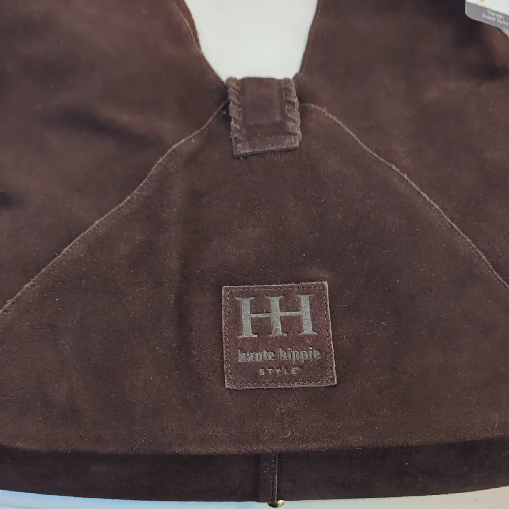 Deep Brown Suede Triangle Hobo Bag. NWT. Haute Hippie